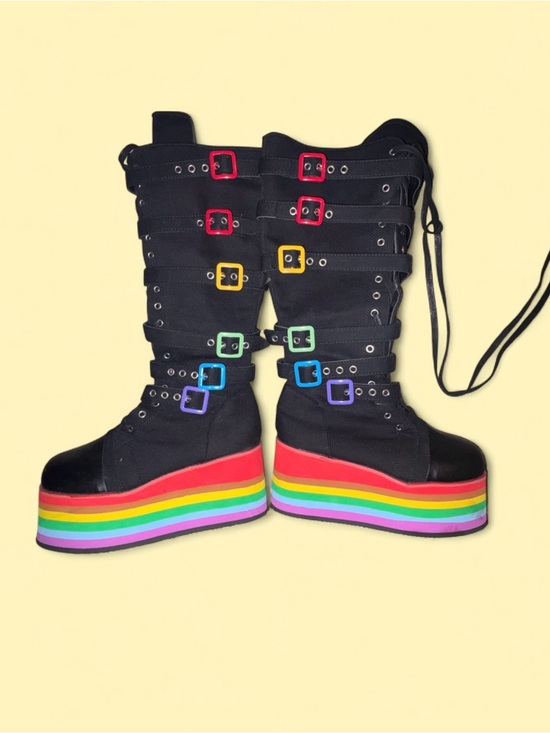 Shoes - Rainbow 🌈 Platform Knee High Boots - Women’s 10 / Men’s 8.5 Goth Rave Y2K  🌈